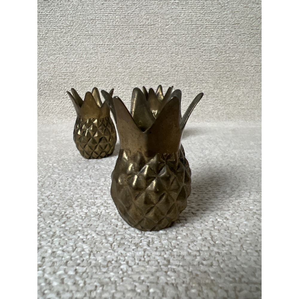 Vintage Brass Pineapple Candle Holders Lot of‎ 3 Decoration Tropical Small